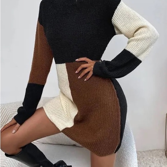 SHEIN • Brown & Black Blocked Sweater Dress • sz L • - Picture 4 of 6